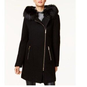 Calvin Klein Faux-Fur-Trim Hooded Asymm. Coat